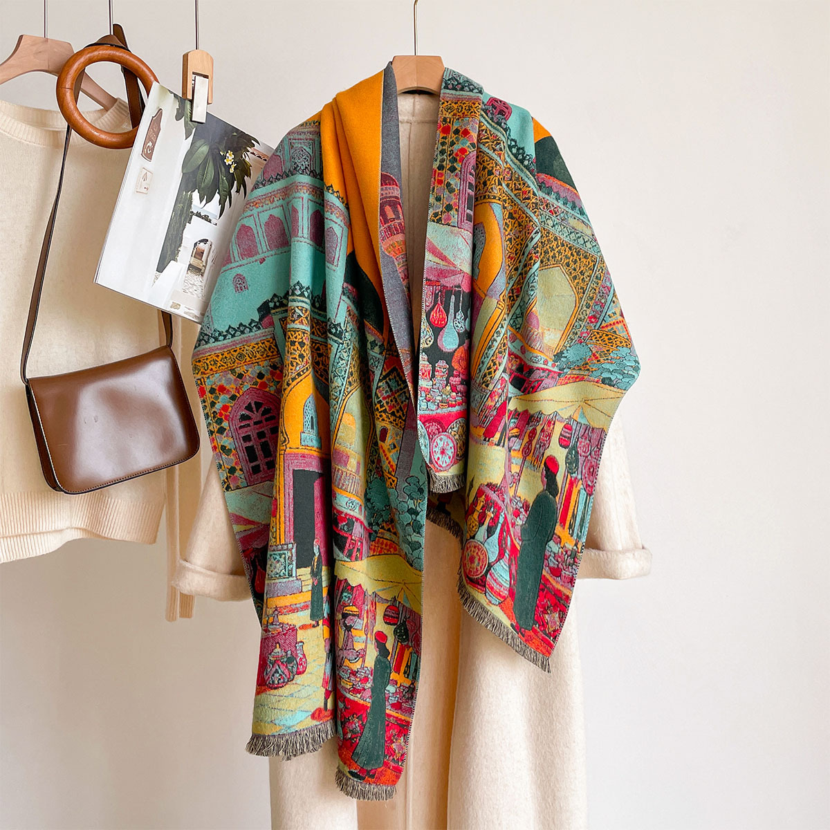 Pashmina Wrap Large - Damski szal z imitacji kaszmiru, dwustronny,